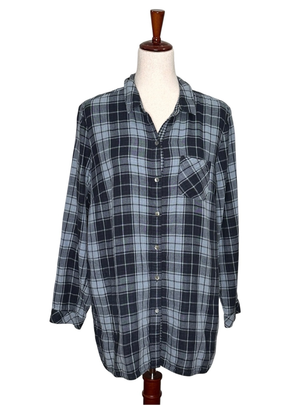 J. jill Blue Plaid Double Layer Button-Down Shirt. Cabincore. Casual. Fall. L